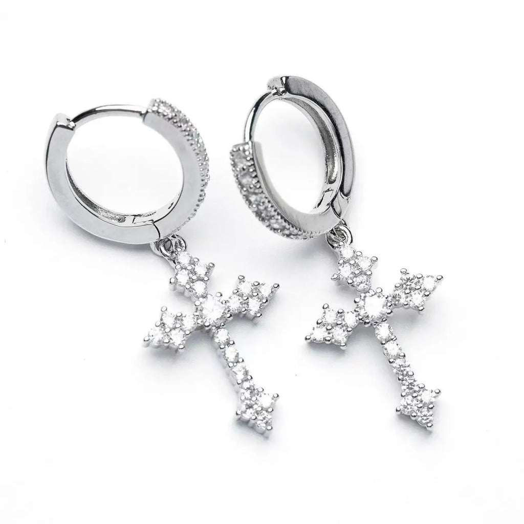 Christian Cross Cubic Zirconia Dangle Earrings