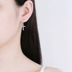 Zircon Cross Dangle Earrings in Silver