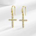 Zircon Cross Dangle Earrings in Gold