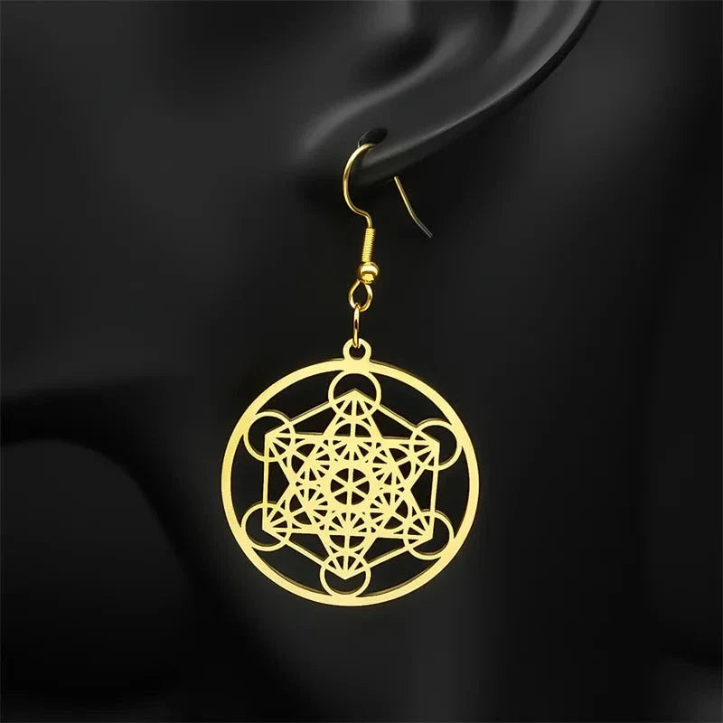 Metatron's Cube Drop Earrings Gold