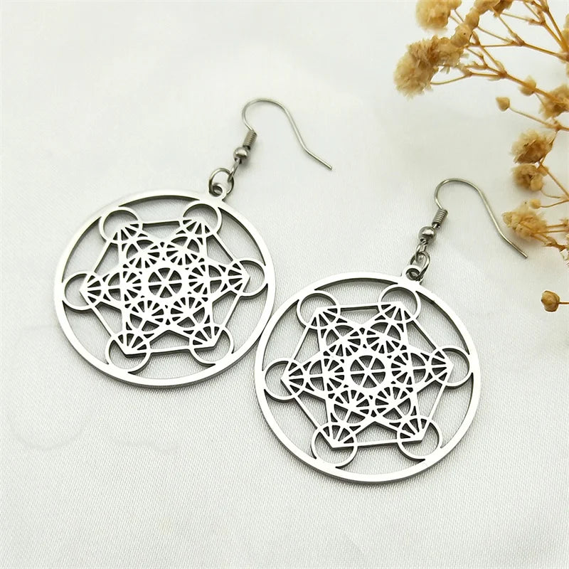 Metatron's Cube Drop Earrings Silver