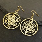 Metatron's Cube Drop Earrings Gold