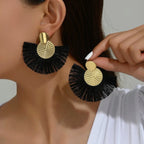 Bohemian Fan-Style Drop Earrings in Black