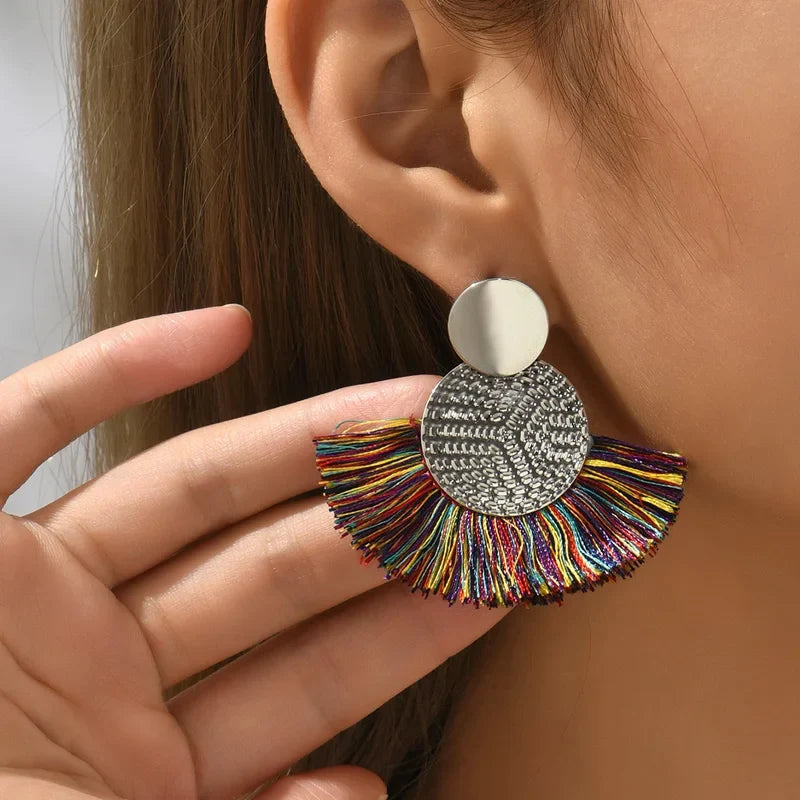 Bohemian Fan-Style Drop Earrings in Multicolor