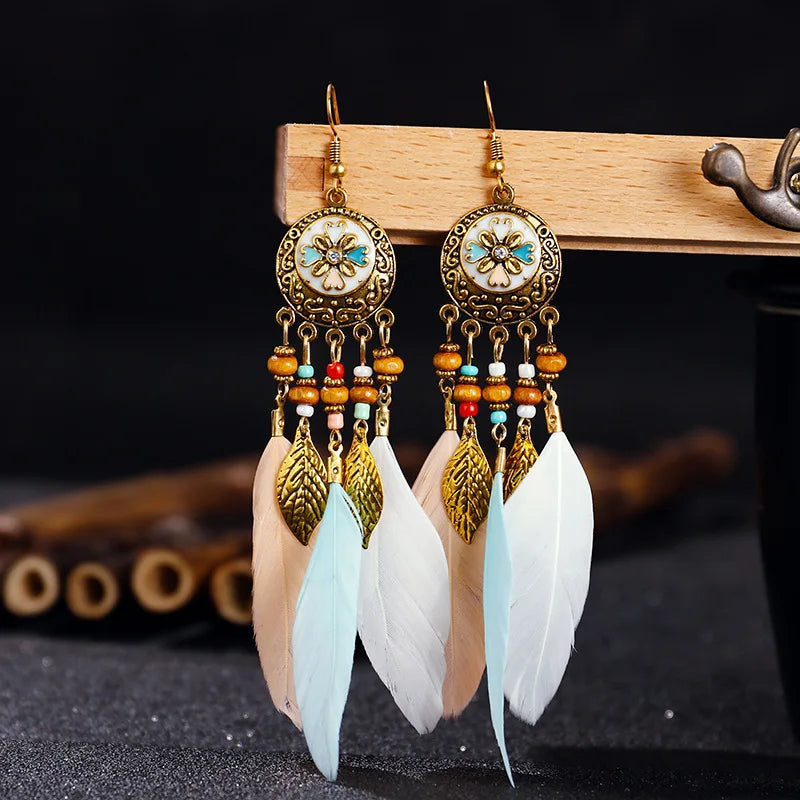 Ethnic-Style Feather Dangle Earrings 2