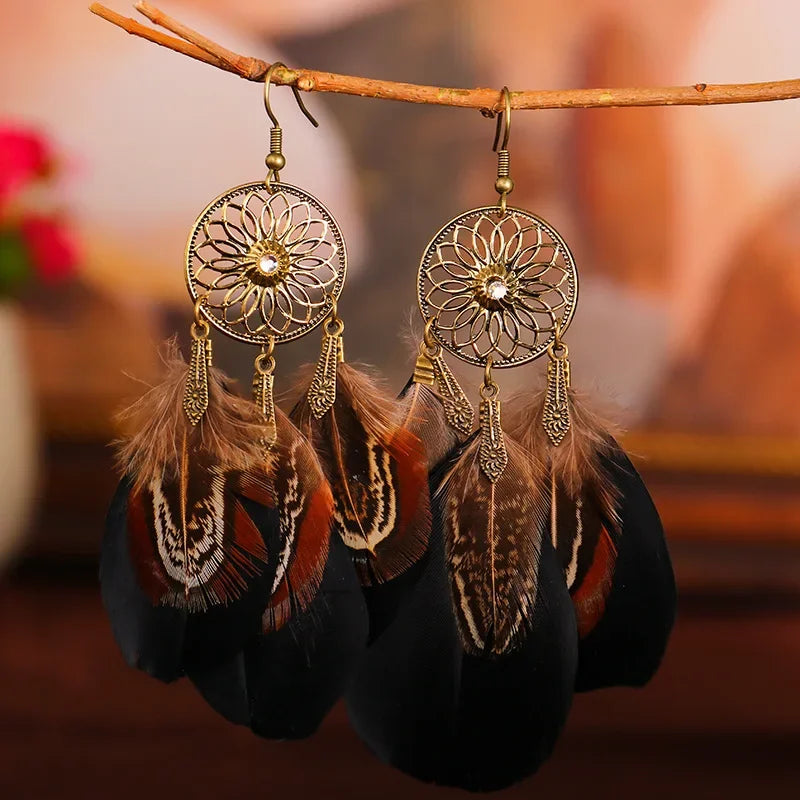Ethnic-Style Feather Dangle Earrings 5