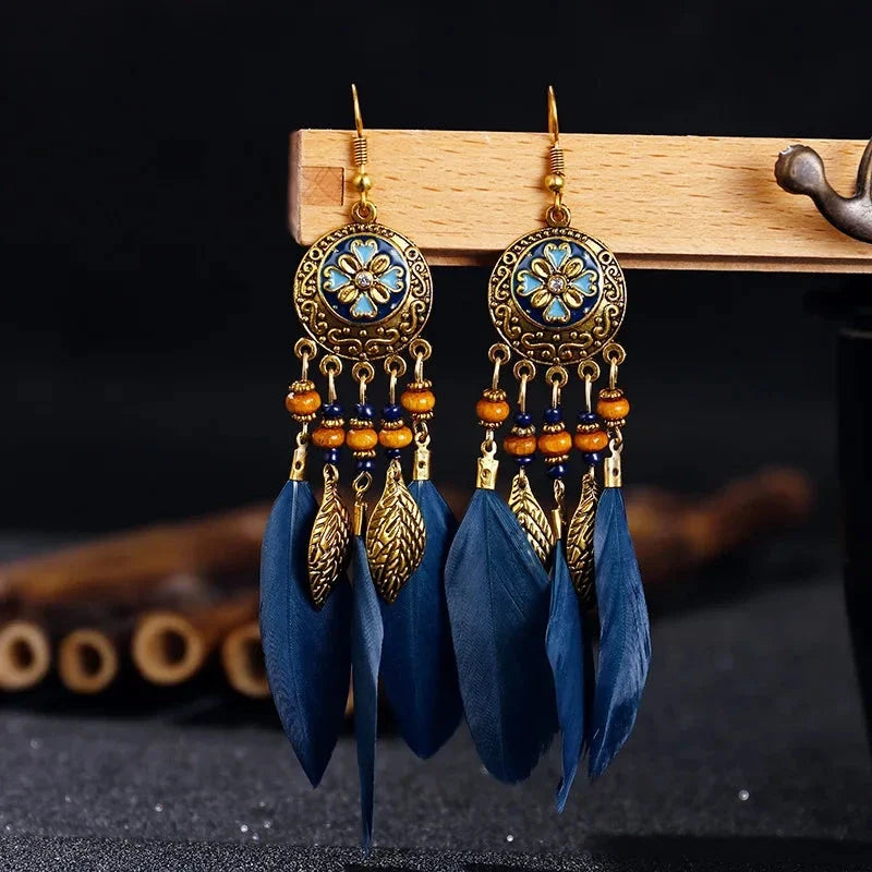 Ethnic-Style Feather Dangle Earrings 6