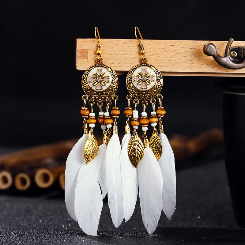 Ethnic-Style Feather Dangle Earrings 8