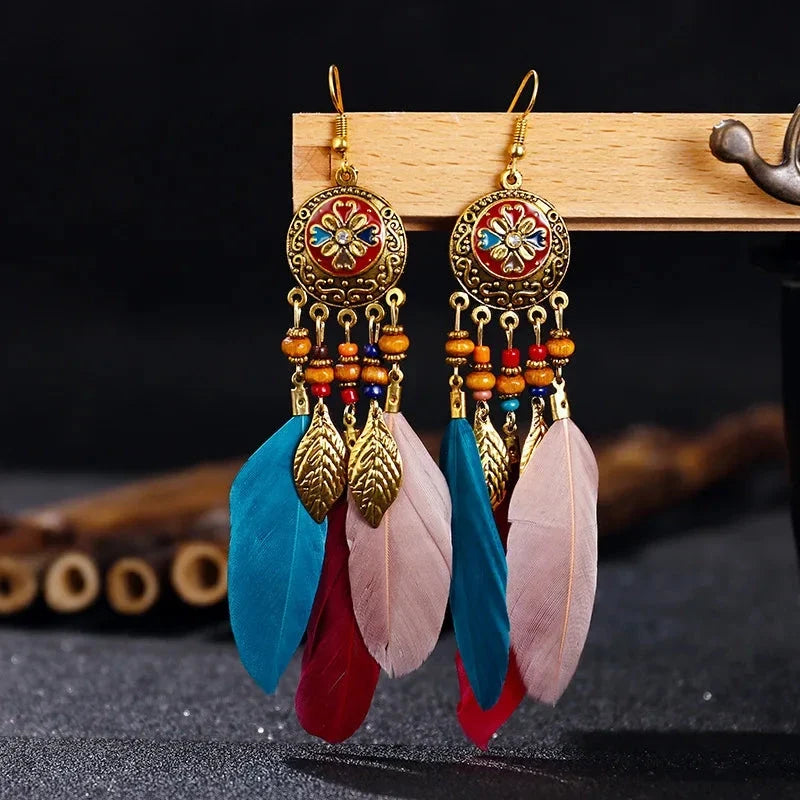 Ethnic-Style Feather Dangle Earrings 10