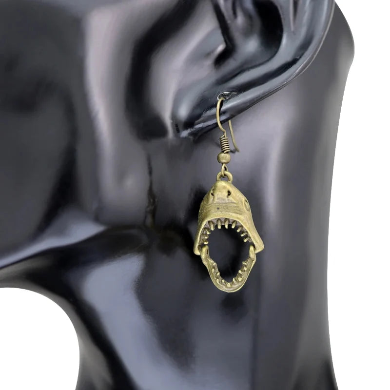 Shark Tooth Drop Earrings in Bronze