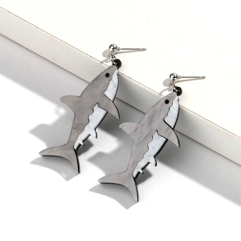 Gray shark dangle earrings