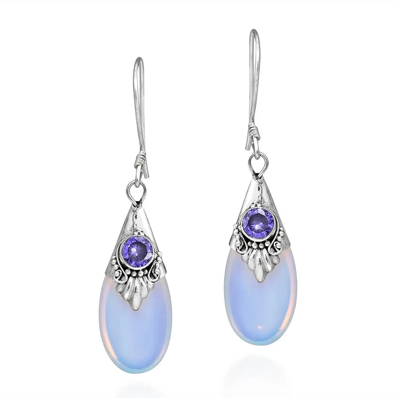 Dangle Earrings with Moonstone and Zircon 1
