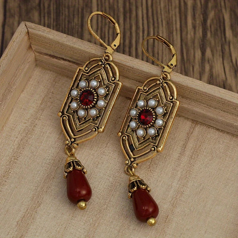 Asymmetrical Ethnic Dangle Earrings red