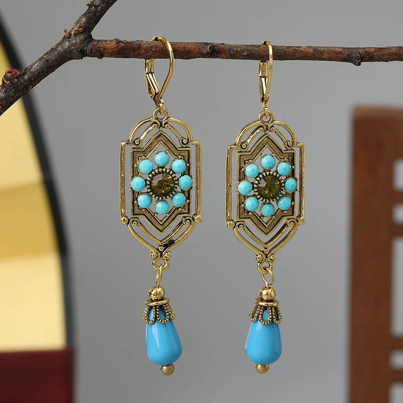 Asymmetrical Ethnic Dangle Earrings blue