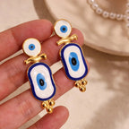 Ethnic Blue Eye Drop Earrings gold-tone