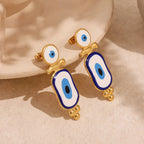 Ethnic Blue Eye Drop Earrings gold-tone