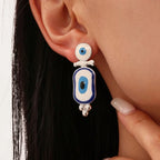 Ethnic Blue Eye Drop Earrings silver-tone