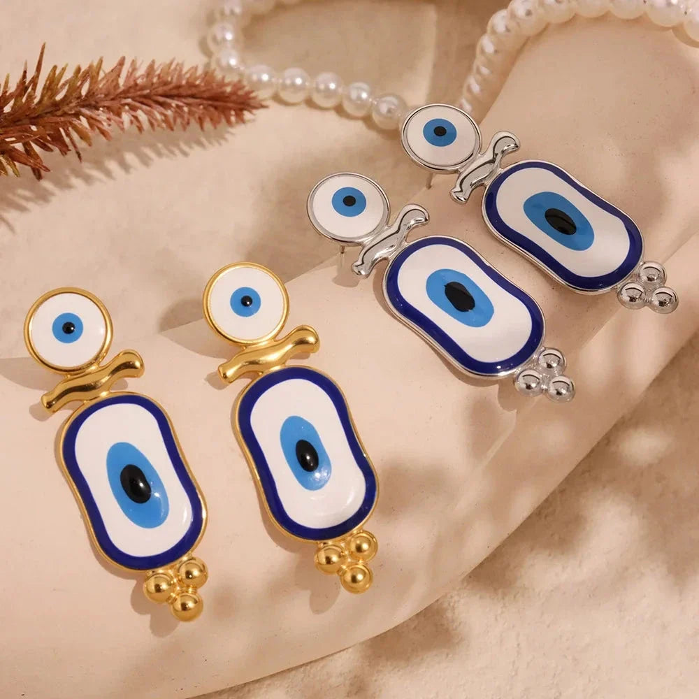 Ethnic Blue Eye Drop Earrings
