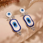 Ethnic Blue Eye Drop Earrings silver-tone