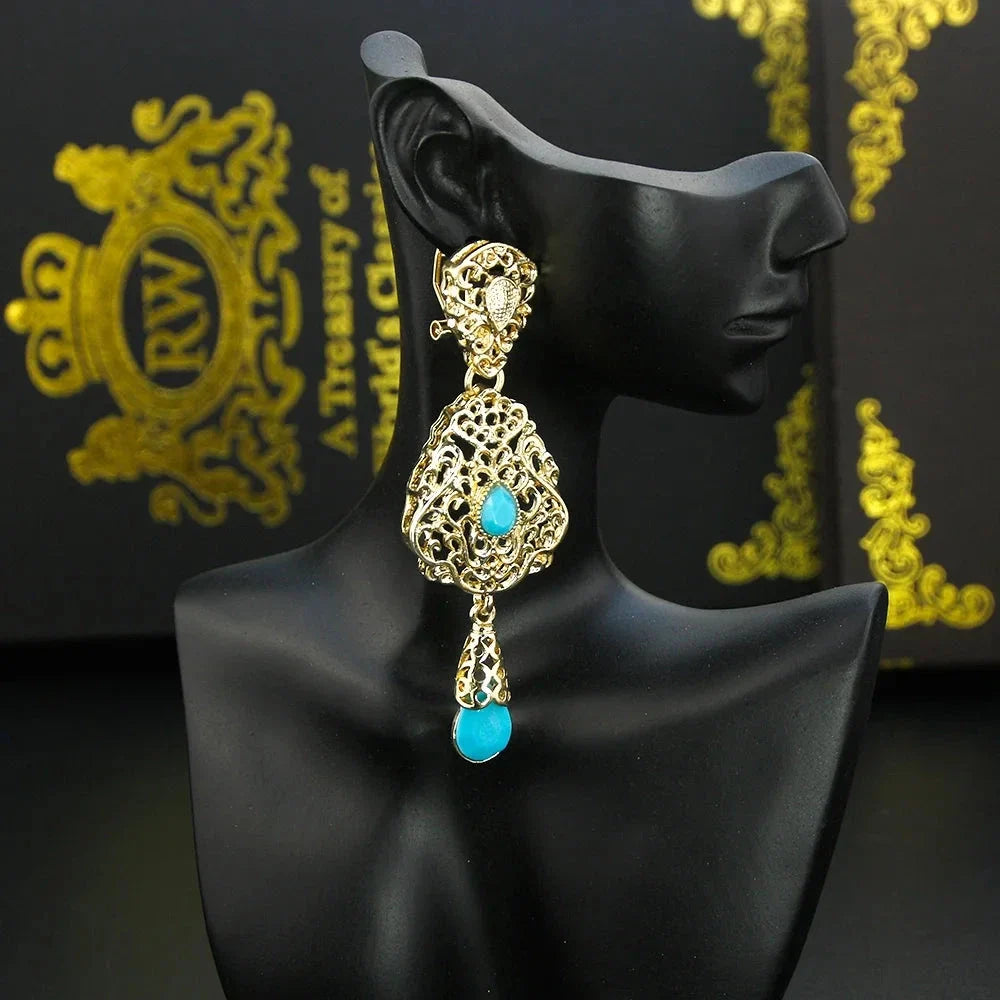 Ethnic Oriental Turquoise Blue Dangle Earrings