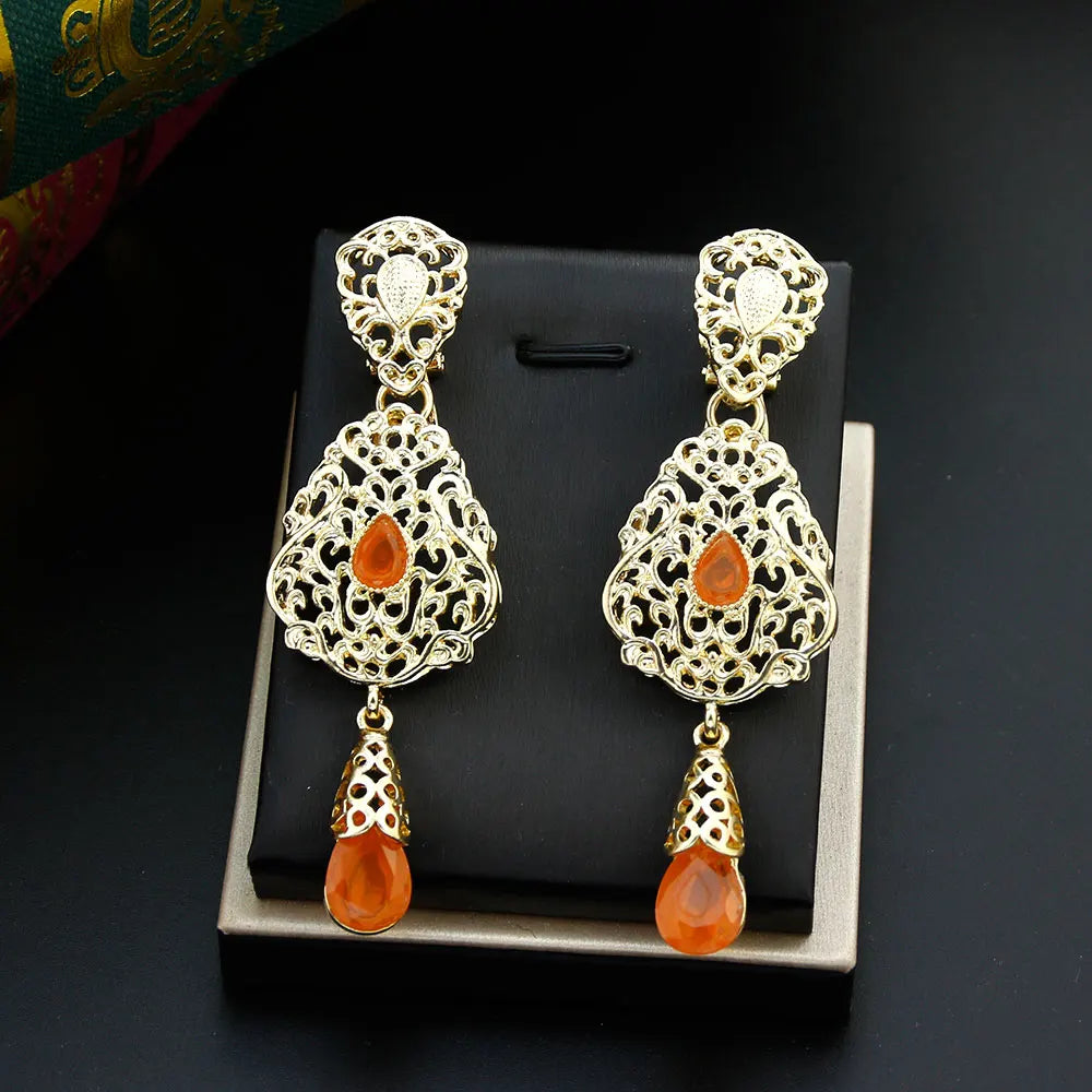 Ethnic Oriental Orange Dangle Earrings