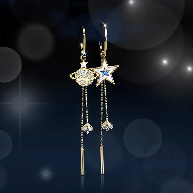 Star and Planet Drop Earrings