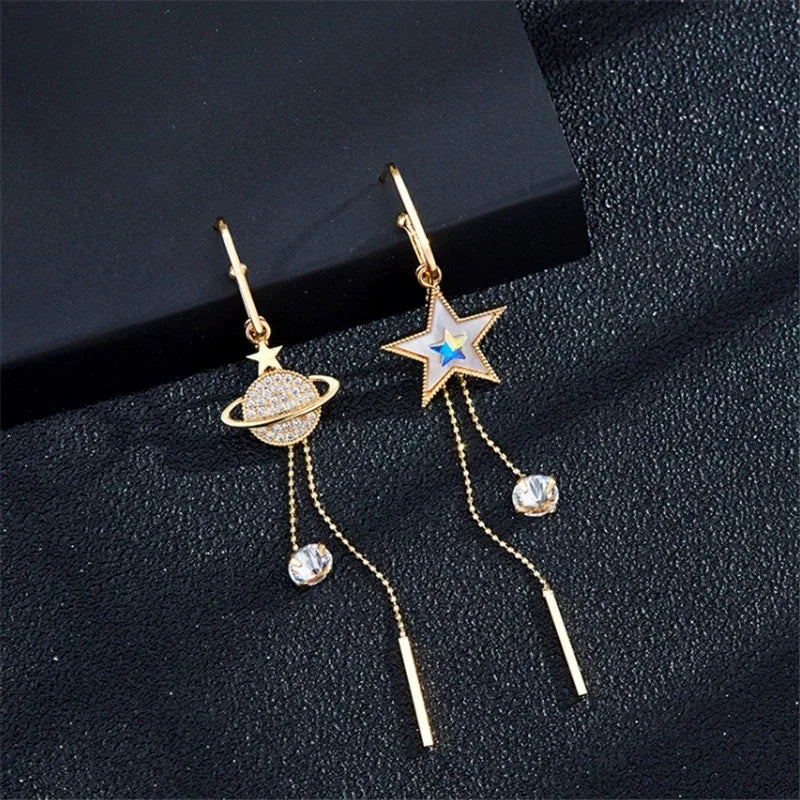 Star and Planet Drop Earrings