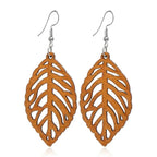 Wooden Laurel Leaf Drop Earrings