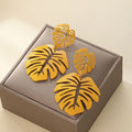 Yellow Palm Leaf Drop Earrings