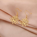 Women's Lotus Flower Dangle Earrings in Gold
