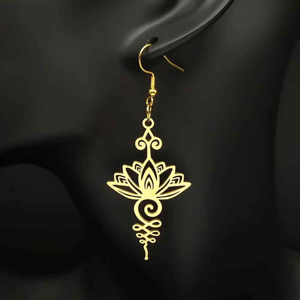 Lotus Flower Drop Earrings for Women, Gold