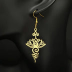 Lotus Flower Drop Earrings for Women, Gold