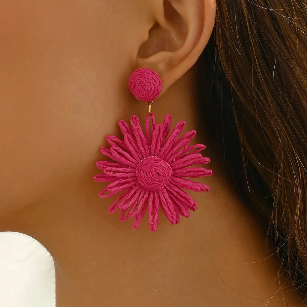Pink Daisy Flower Drop Earrings