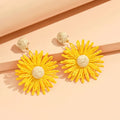Yellow Daisy Flower Drop Earrings