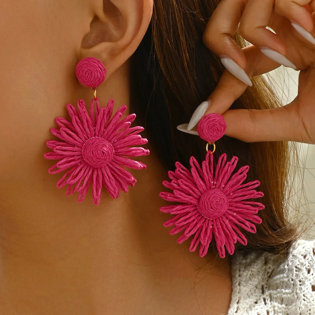 Pink Daisy Flower Drop Earrings