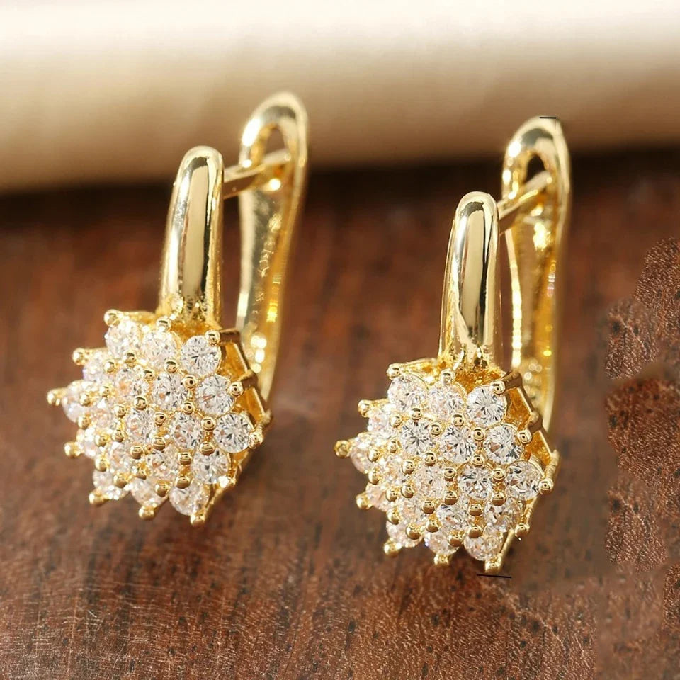 Dangling Flower Zircon Earrings gold b