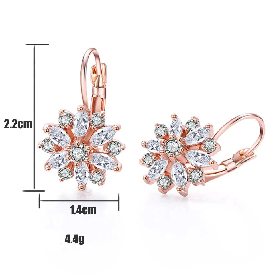 Dangling Flower Zircon Earrings rose gold