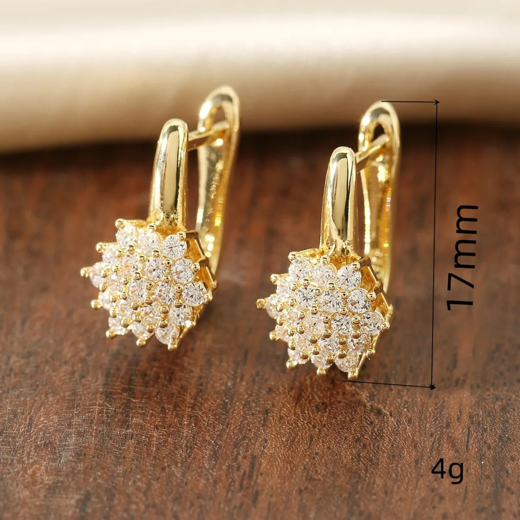 Dangling Flower Zircon Earrings gold B