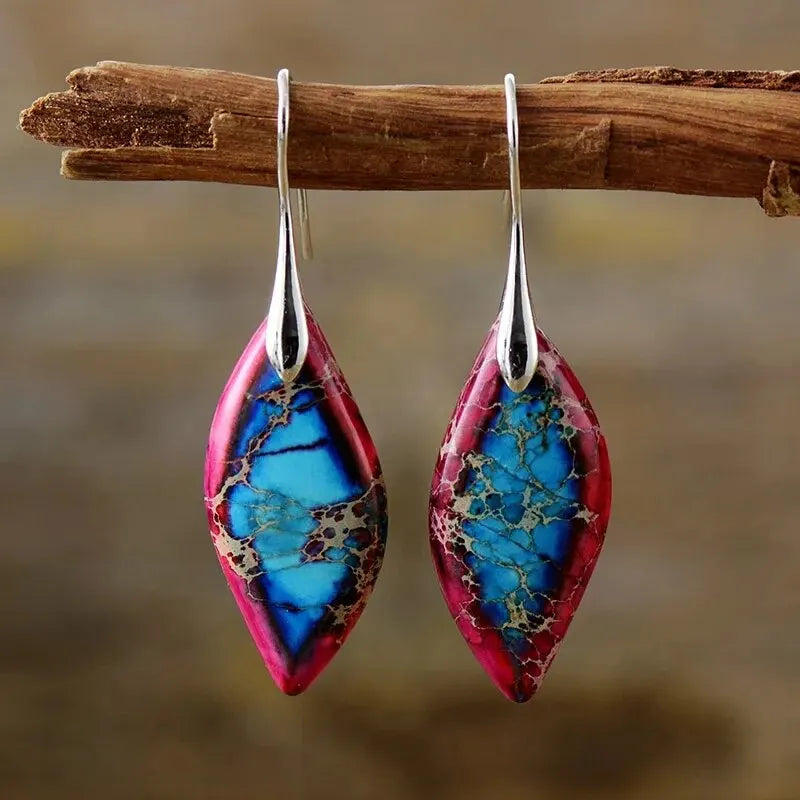 Colorful Water Drop Dangle Earrings in Silver, Red and Blue
