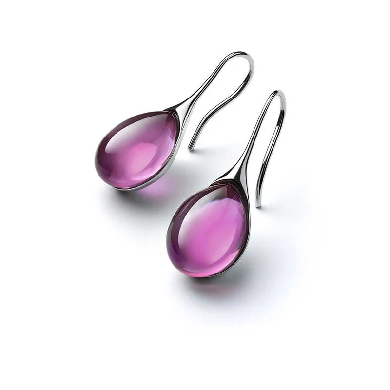 Silver and Purple Water Drop Dangle Earrings