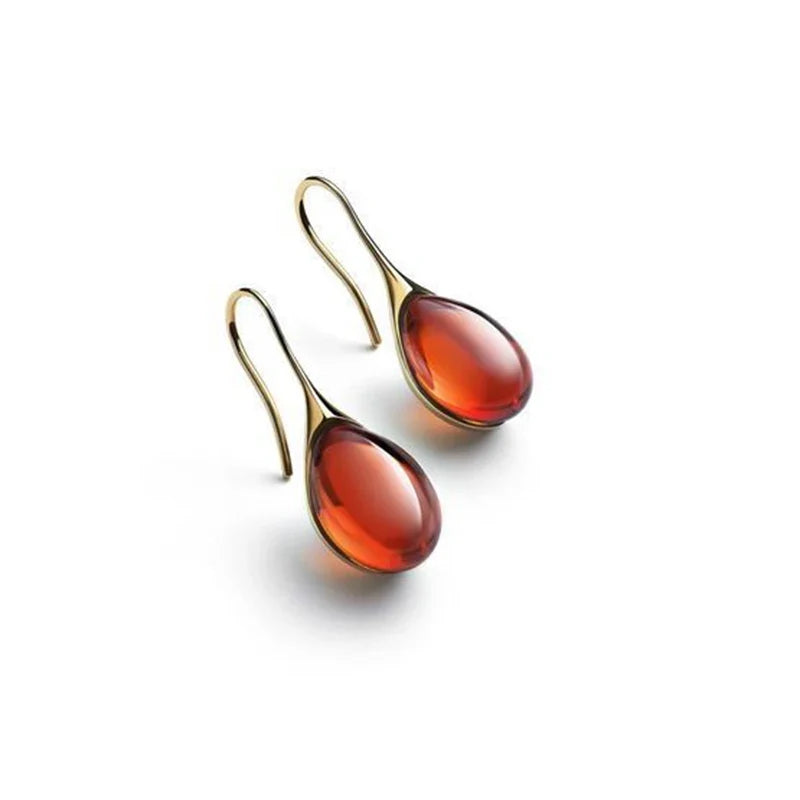 Gold and Red Water Drop Dangle Earrings