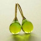 Gold and Green Water Drop Dangle Earrings