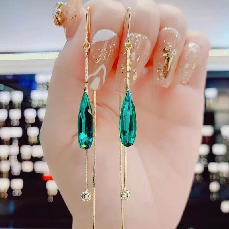 Green Zircon Water Drop Dangle Earrings