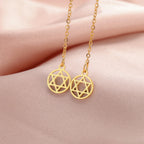 Long dangling earrings with the Star of David Jewish symbol, round, in gold