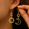 Moon and Sun Drop Earrings gold