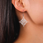 Wiccan Women’s Protective Witch’s Knot Dangle Earrings in Silver
