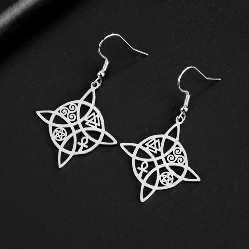 Wiccan Women’s Protective Witch’s Knot Dangle Earrings in Silver