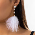 Drop Earrings Pearls and Feathers 2