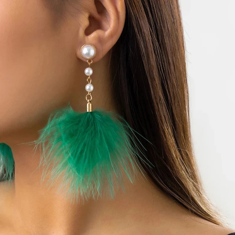 Drop Earrings Pearls and Feathers 4
