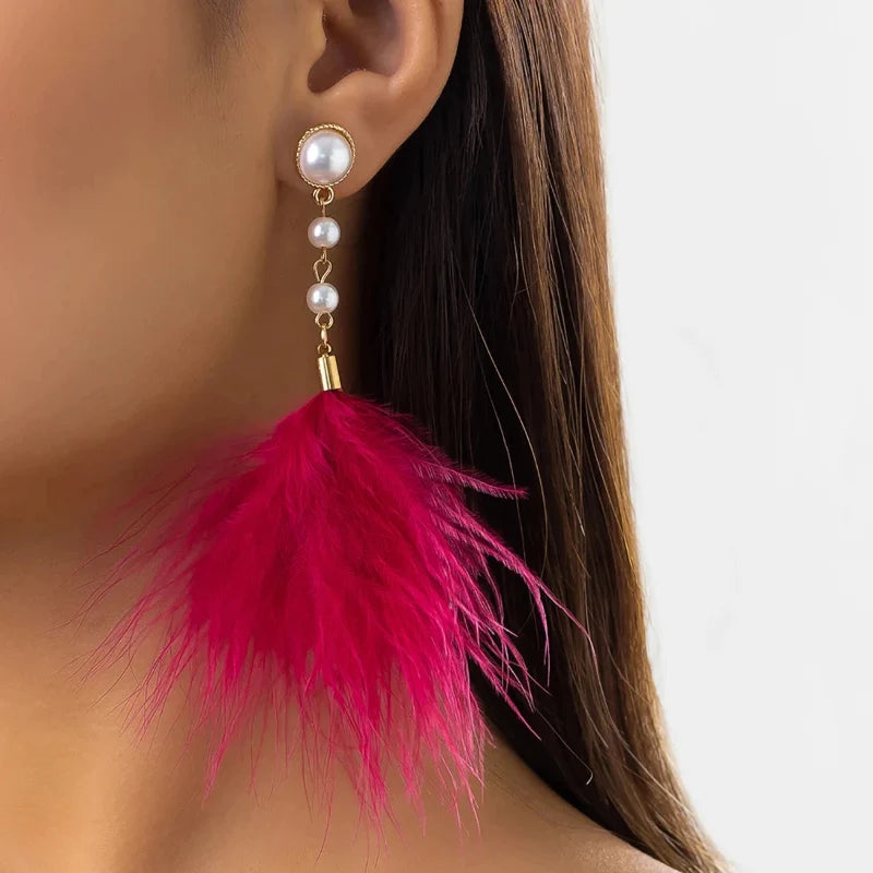 Drop Earrings Pearls and Feathers 5